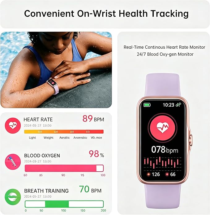 Health Fitness Tracker, Smart Watch with 24/7 Heart Rate and Blood Oxy-gen Monitor, Sleep Tracker with IP68 Waterproof, Activity Tracker Pedometer Step Counter for Women Men