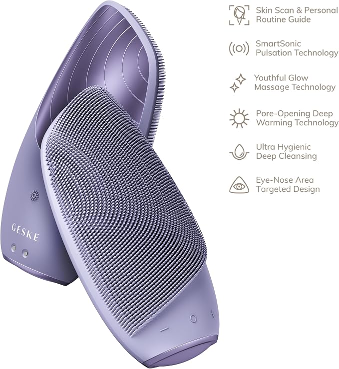 GESKE SmartAppGuided Sonic Thermo Facial Brush | 6 in 1 | Skin Cleansing | Cleansing Brush with Thermal Function | Electric Facial Massager