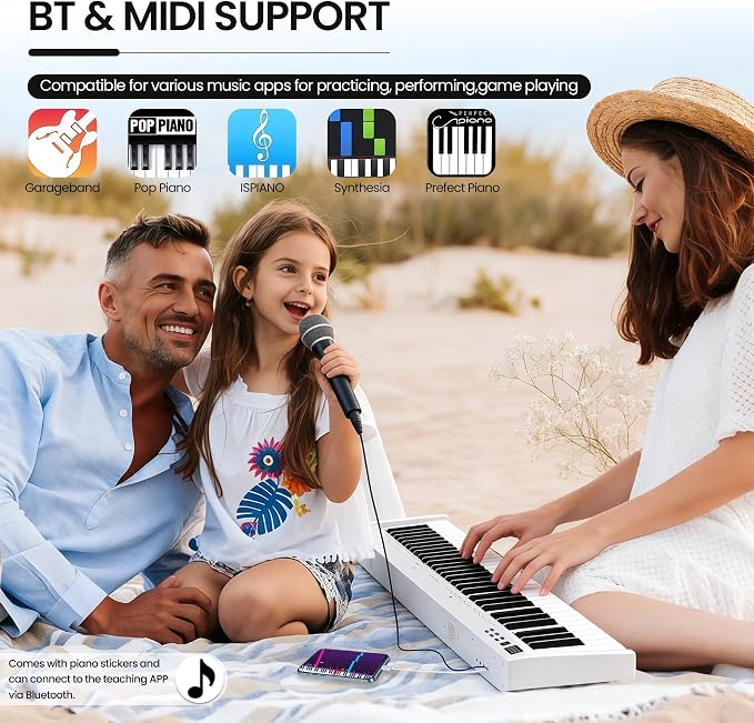 Carina 88 Key Piano Keyboard with Semi-Weighted Keys Portable Piano, 128 Tones, Speakers, USB-MIDI, Carry-Bag, Sustain Pedal, Electric Keyboard Piano for Beginners, (White)