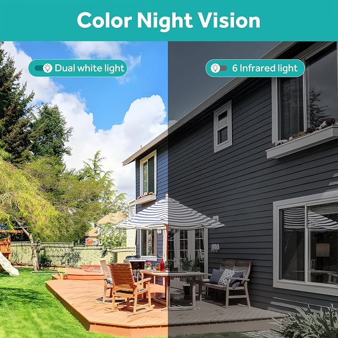 Noonkey 2 Pack Solar Security Camera Outdoor Wireless, 4MP HD Full Color Night Vision, 2.4/5GHz WiFi Home Security Camera with AI Motion Detection & Siren, 2-Way Audio, Alexa, No Wiring, Weatherproof