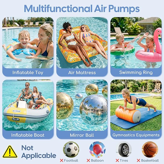 Electric Air Pump for Inflatables, Air Mattress – 500W/650W Quick-Fill Inflator/Deflator with 4 Nozzles, Portable AC 110-120V for Gymnastics Mat, Tumbling, Air Bed, Pool Floats