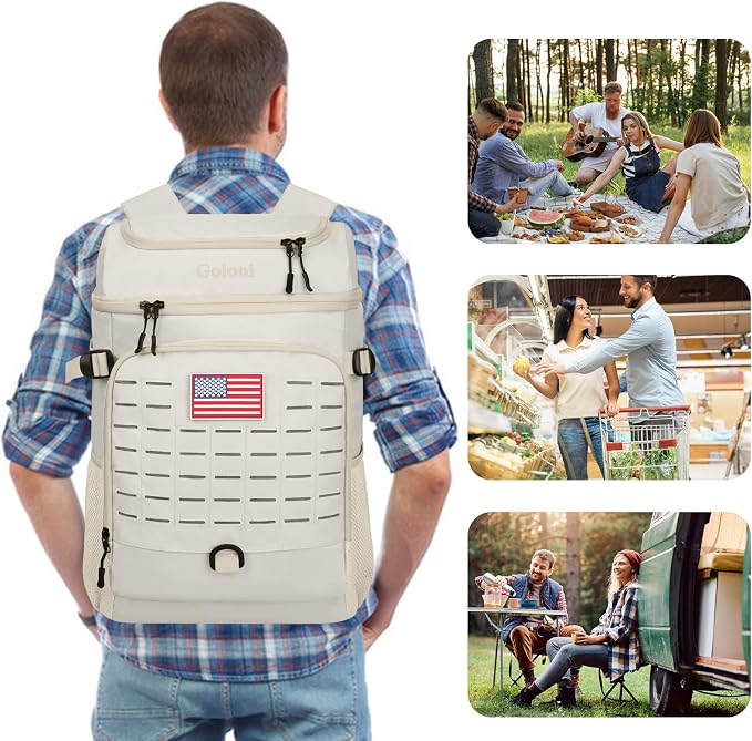 Cooler Backpack, 30 Can Backpack Cooler 4-Sided Cold Retention Technology, Lightweight & Hands-Free for Beach, Camping