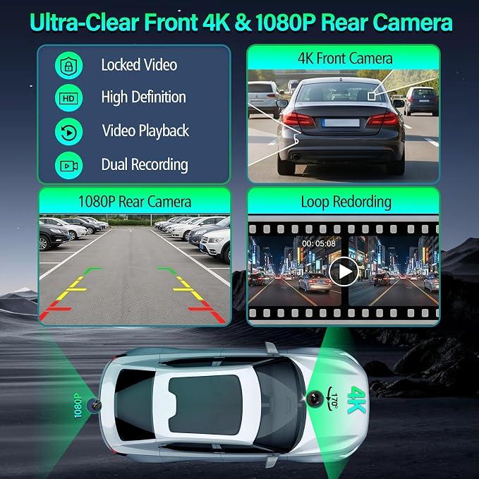 9" Wireless Apple Carplay Screen for Car, Portable Apple Carplay & Android Auto Touch Screen with 4K Dash Cam, 1080P Backup Camera DVR, Mirror Link, GPS Navigation, Voice Control, Bluetooth, FM