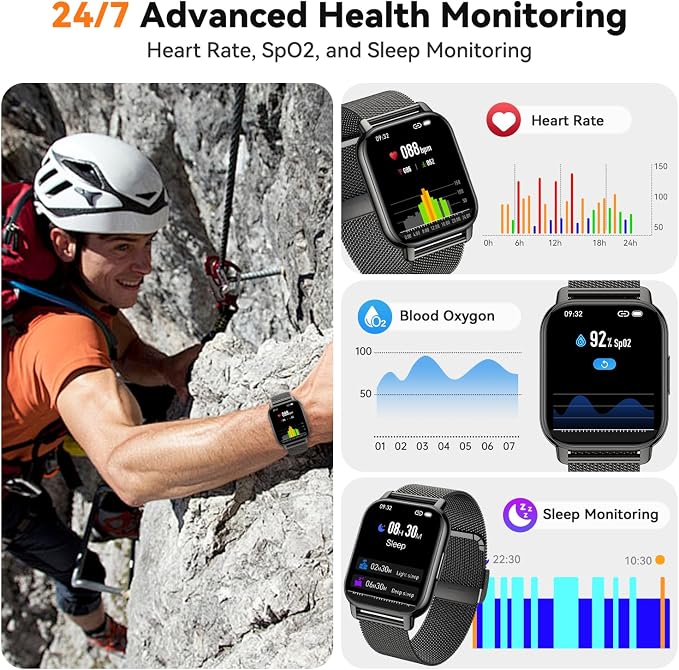 Smart Watch for Women (3 Bands), 1.85'' HD Fitness Tracker with Bluetooth Calls, IPX8 Waterproof Smartwatch for Android iPhone, 112+ Sport Modes, Heart Rate & Breathing Rate Sleep Monitor, Black