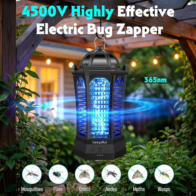 Bug Zapper Outdoor 2026, Portable Electric Mosquito Killer with Camping Light, Cordless USB Rechargeable Bug Zapper Fly Zapper Trap for Fishing, Hiking, Camping, Patio, Home