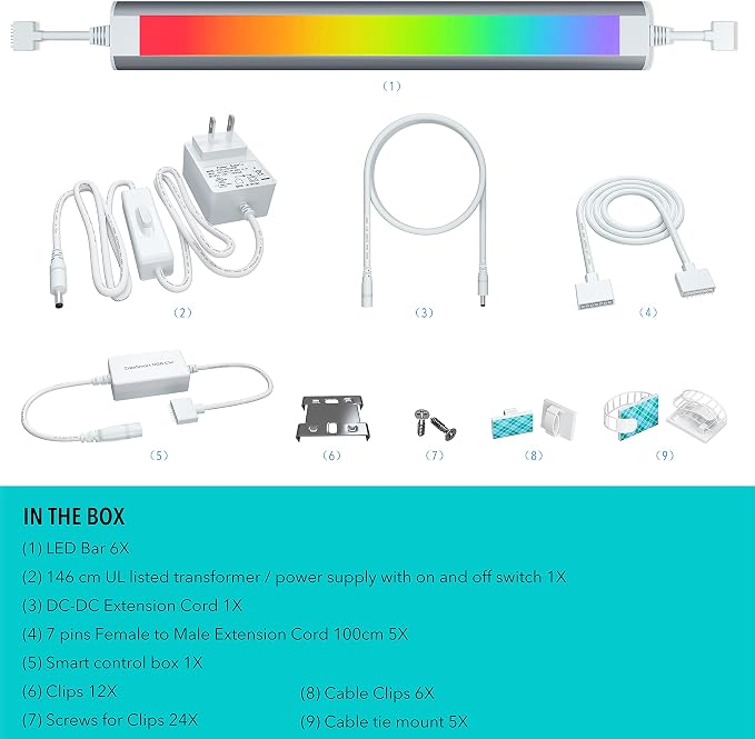Smart Under Cabinet Lighting Plug In, RGB Multi Colored & White Work with Alexa, Google Assistant, APP, 12Inch Linkable LED Strip Lights Dimmable for Kitchen Counter, Shelf, Matte White Finished, 6PCS