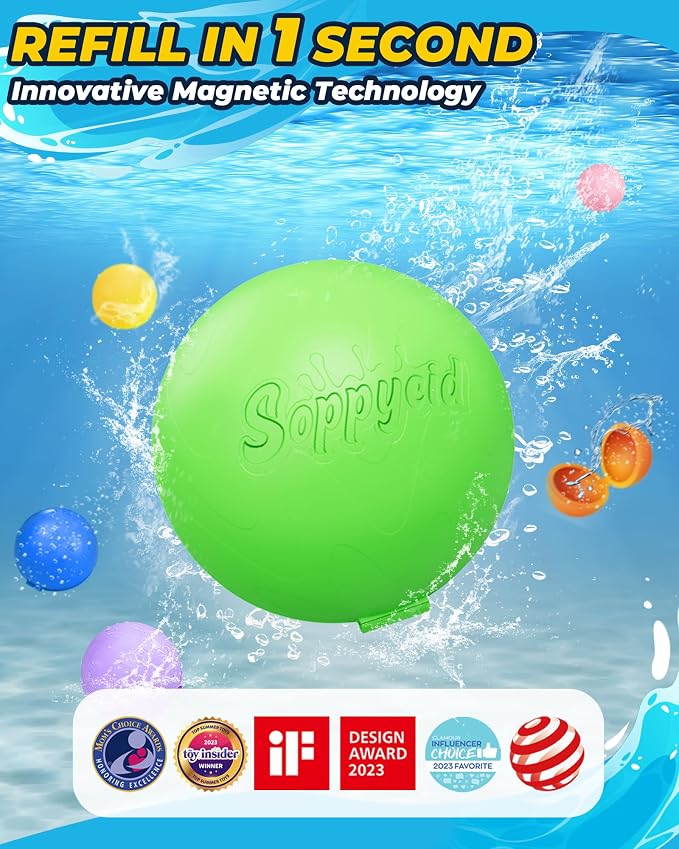 Reusable Water Balloons, 12 Pack Refillable Water Bombs Self Sealing Quick Fill, Latex-Free Silicone Outdoor Toys for Kids Adults Summer Fun Pool Beach Water Toys Birthday Gifts