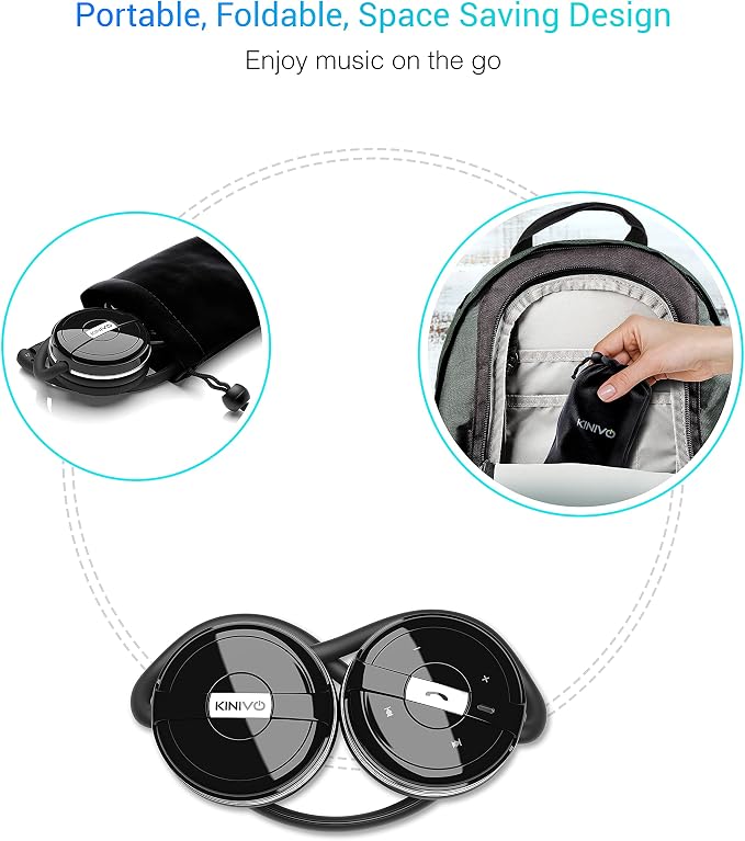 Kinivo BTH240 Bluetooth Headphones On-Ear, Wireless Music, Calling, Mic | Sports Running Headphones (Hands-Free Calling, Built-in Mic, Foldable, Travel Bag) Bluetooth Headset for running gym workout