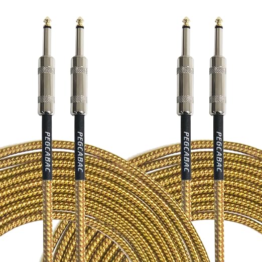 1/4 Inch TS Instrument Cable 20ft 2-Pack,Straight 6.35mm Male Jack Stereo Tip Gold Plated Audio Interconnect Cord for Electric Guitar,Bass,Keyboard,Mixer,Amplifier,Amp,Speaker,Equalizer