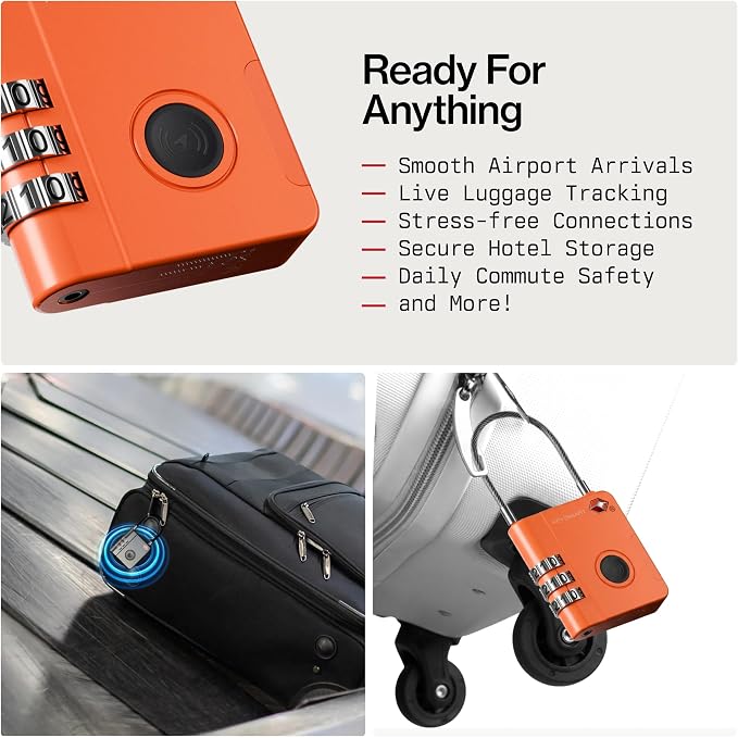 KeySmart SmartLock Tracking Luggage Locks, TSA Locks for Luggage, Combination Lock Compatible with Apple Find My App, Best Travel Essentials, Replaceable Non-Rechargeable Battery (Orange 5 Pack)