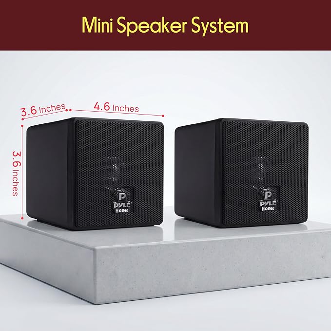 3" Mini Cube Bookshelf Speakers - 100W Small Bookshelf Speakers w/ 3" Paper Cone Driver, 8 Ohm - Passive Audio Book Shelf Speaker Pair For Home Theater Stereo Surround Sound - Pyle Home PCB3BK (Black)