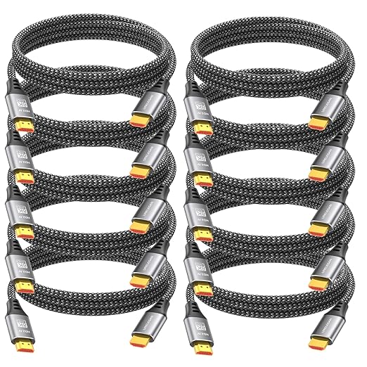 10K 8K HDMI Cable 10FT 10-Pack, High Speed HDMI 2.1 Cord 48Gbps,/4K@144Hz/120Hz/240Hz/8K@60Hz@240Hz with eARC/ARC, HDCP2.3/2.2, 3D HDR10+ for PC, HDTV,Monitor, Projector, PS5, Xbox, Soundbar