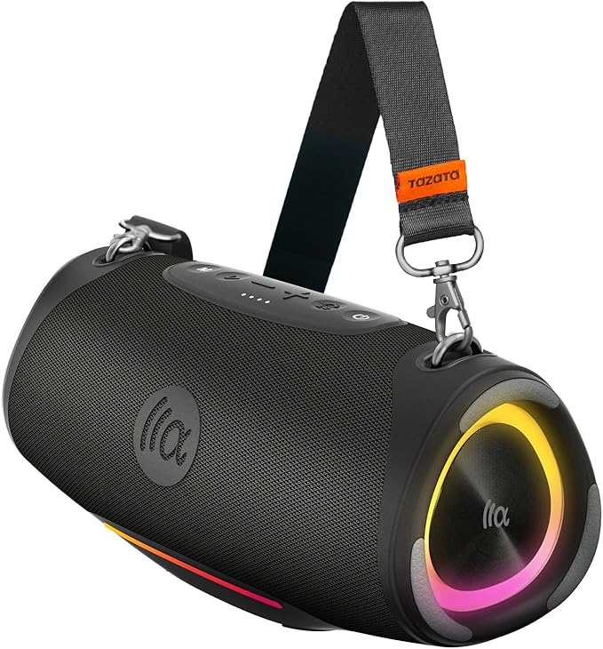 TAZATA Bluetooth Speaker Wireless, 120W (Peak Loud Outdoor Speaker with Deep Bass Subwoofer, IPX7 Waterproof Floating Pool Speaker, RGB Lights, 11H Playtime, Multi-Sync 100+ for Party Camping Beach