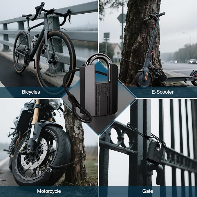 APECYC Fingerprint Bike U Lock with Cable, Heavy Duty Anti Theft Smart Lock | Unlock in 0.2 Seconds, Anti-theft Bicycle Lock with 4FT Cable for Commuting, E-bikes, Scooters, Motorcycles & Outdoor Parking