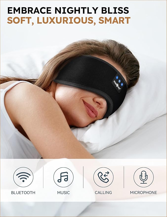 MUSICOZY Sleep Headphones Bluetooth 5.4 Headband Sleeping Headphones Sleep Mask, Wireless Music Eye Mask Sleep Earbuds for Side Sleeper Men Women Cool Tech Gadget Unique Gift Office Travel, Pack of 2