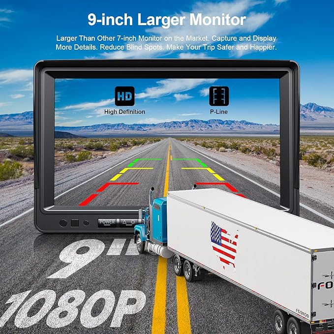 Fookoo HD 1080P 9" Wireless Backup Camera System, 9-inch Split Screen Monitor w/Recording, Supports 4 Cameras, IP69 Waterproof Rear View Camera Parking Lines for RV/Trailer/Truck/Camper(DW901)