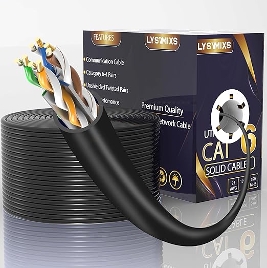 Cat6 Ethernet Cable 1000FT Channel Test Pass, Cat6 1000ft Ethernet Cable 23AWG Solid CCA, Cat6 Cable 550MHZ 10G with Easy Pull Box Black