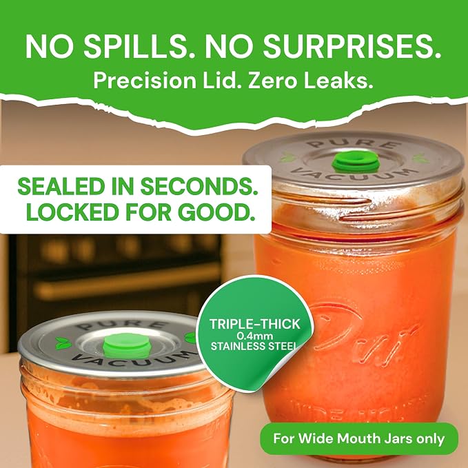 PURE MVP Mason Jar Vacuum Sealer Kit | 3X Faster & 8X the Vacuum of Electric | Premium Handheld High-Suction Vacuum Sealer for Jars | Perfect Seal for Juice, Smoothies, Food for Maximum Freshness
