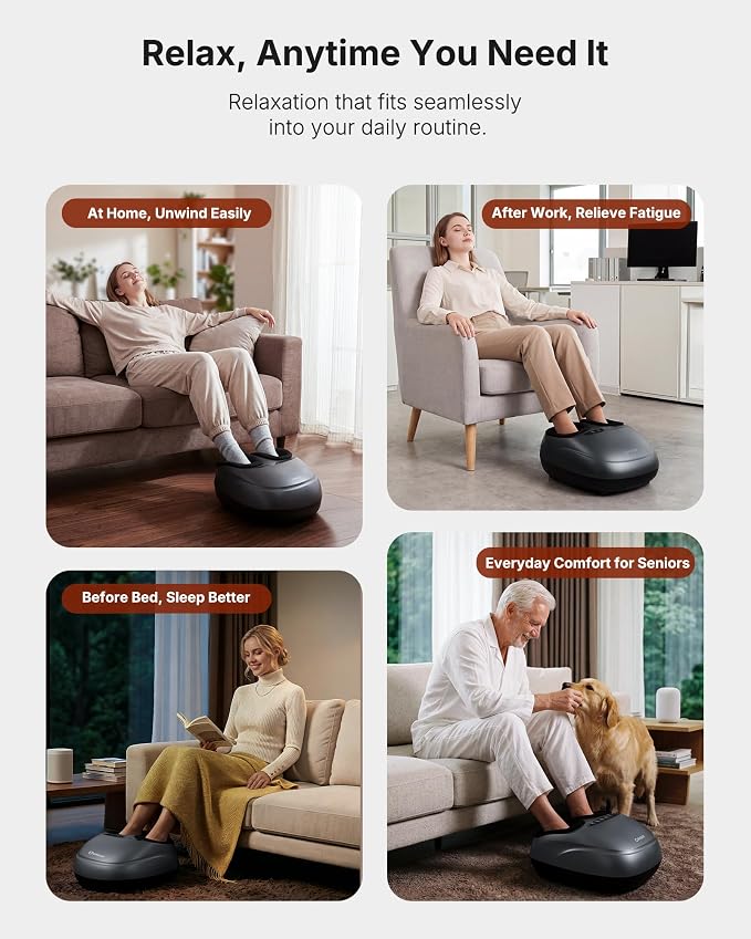 KNQZE Shiatsu Foot Massager with Heat, Compression, Deep Kneading Foot Massage for Plantar Fasciitis Relief, Remote Control, Multi Massage Modes, Auto Shut-Off Timer, FSA Eligible, Gray