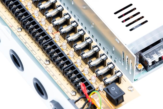 18 Channel CCTV Power Supply Box 12V 30A – High Capacity Power Distribution Box for Security Cameras, Lockable Metal Enclosure with Fused Outputs, Includes Extra fuses & Screw Driver