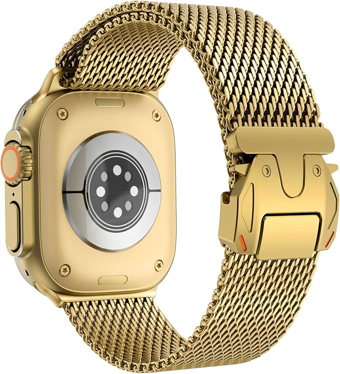 FULLIFE Milanese Mesh Loop for Apple Watch Band Apple Watch Ultra 3/2/1 Band 49mm 46mm 45mm 44mm Men Women, Stainless Steel Metal Band Parachute-style Buckle for iWatch Series 11 10 9 8 7 6 SE3 5 4 3