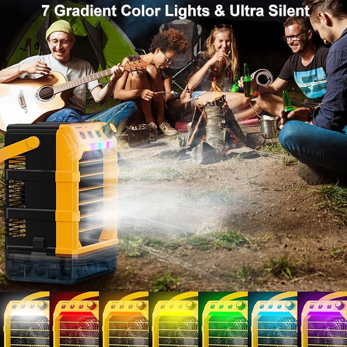 Portable Misting Fan Compatible for Dewalt 20v 60v Battery(NO Battery), Water Misting Fan With TYPE C Cable, 1.6L Water Tank, 8H Timer, Variable Wind Speed & LED Light For Jobsite Patio Outdoor