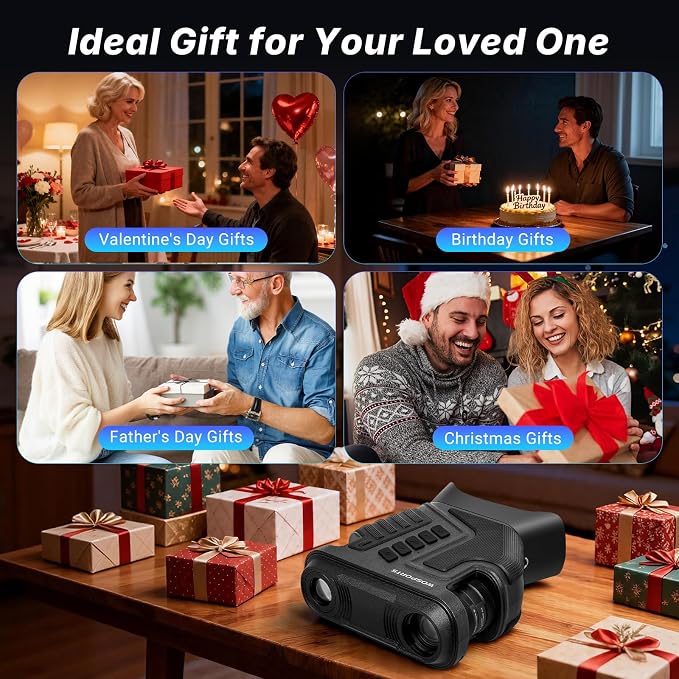 WOSPORTS 4K Night Vision Goggles - 48MP Photo, up to 80x Magnification, 10X Optical & 8X Digital Zoom, 1015FT Vision, 3" Screen, 5000mAh Rechargeable Battery, Outdoor Camping, Gift for Men
