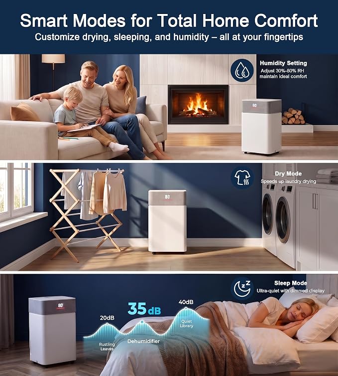 Uthfy 4000 Sq. Ft. Dehumidifier w/WiFi for Basement, Max 55 Pints/D Dehumidifiers with Drain Hose, 24-H Timer, Child Lock, Auto Defrost, Intelligent Humidity Control for Bathroom, Bedroom, Home