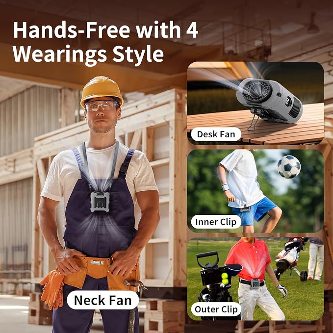 Socool 10000mAh Portable Waist Fan Clip on Wearable Belt Personal Fan Rechargeable Battery Operated With 5 Speeds & Flashlight Neck Hands-Free 40H Cooling For Outdoor Travel Camping Power Bank (Gray)
