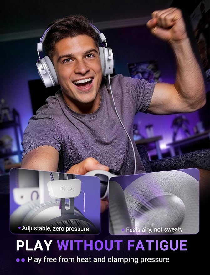 FIFINE Open Back Gaming Headset with 7.1 Surround Sound - Dual Wired USB/3.5mm Connection - USB Control Box - Detachable Mic, Over Ear Headphone for PC, PS4/5, Xbox, Switch, Mobile - H18V Lite WP