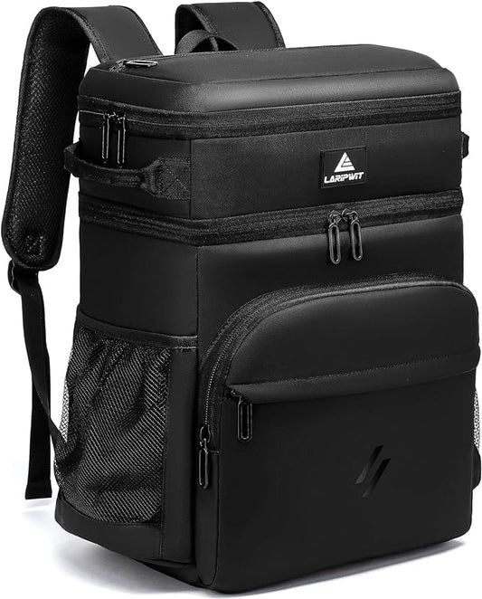 Laripwit Picnic Backpack Cooler Bag - 54 Cans Black Insulated Leak-Proof Lunch Backpack With Cooler Compartment, Large Double Deck Soft Bag for Beach, Camping, Travel