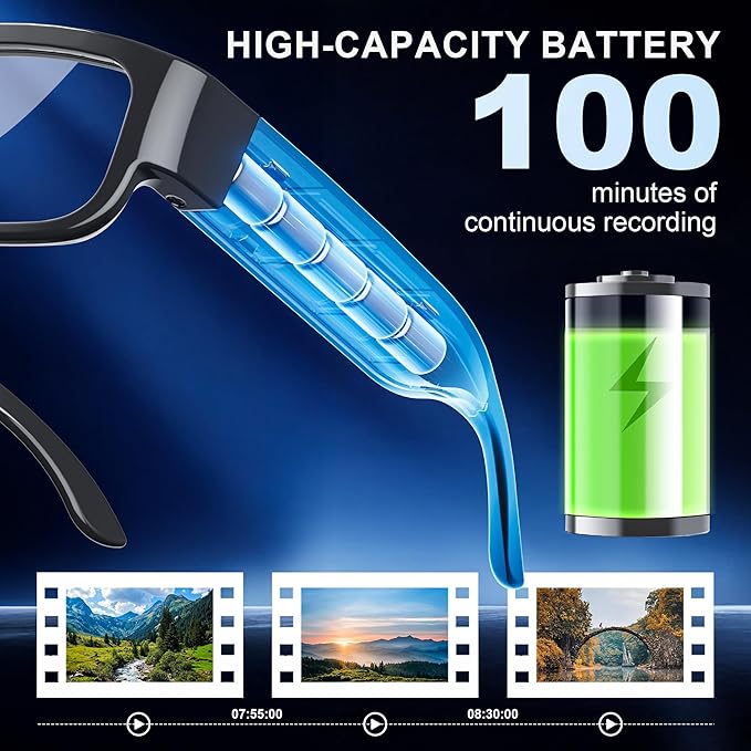 4K HD Camera Glasses, 2025 Upgrade Video Smart Glasses for Indoor & Outdoor Sports,Cycling, Driving, Hunting, Hiking, Fishing - No App Needed(64GB TF Card Include)