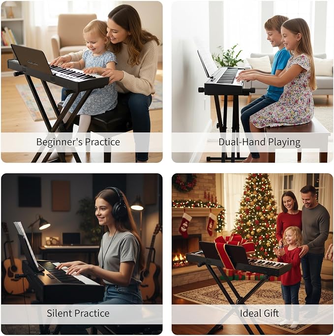 61 Keyboard Piano, Portable Electronic Keyboard Piano, Includes Music Stand & Power Adapter, Ideal for Both Beginners and Professional Musicians