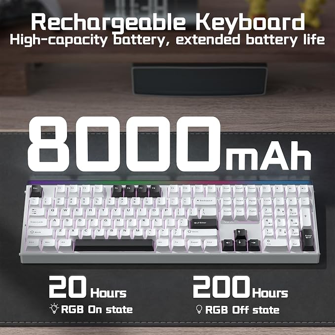 Aula H108 Wireless Mechanical Keyboard, Hot Swappable Silent Keyboard, Full Size Keyboard with Number Pad, Gasket Structure, RGB Backlit Computer Gaming Keyboard with PBT Keycaps for PC/Office
