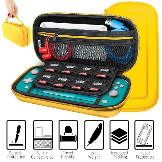 Orzly Switch Lite Accessories Bundle - Case & Screen Protector for Nintendo Switch Lite Console, USB Cable, Games Holder, Comfort Grip Case, Headphones, Thumb-Grip Pack & more (Orzly Gift Pack Yellow)