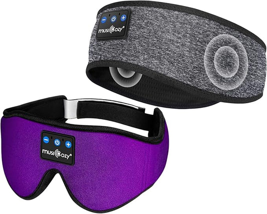 MUSICOZY Sleep Headphones Bluetooth Headband Sleeping Headphones Sleep Mask, 3D Wireless Music Sleeping Headband for Side Sleepers Men Women with Thin Stereo Speaker Cool Tech Gadgets Gifts of 2 Pack