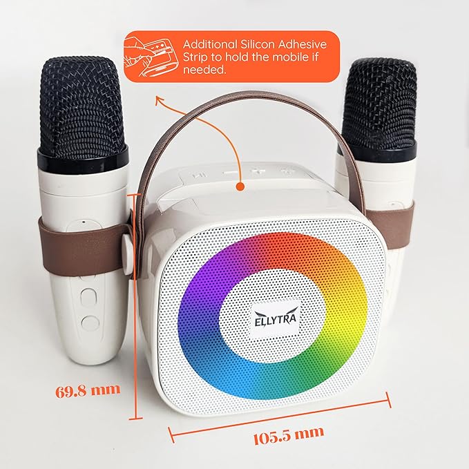 Kids Karaoke Machine with 2 Wireless Rechargeable Microphones, Portable Bluetooth Speaker with RGB Lights, Mic & Phone Holder, Beige - Birthday Gifts for Girls Boys