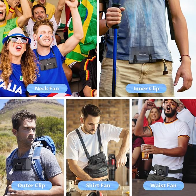 BREEZOME Portable Waist Fan with Belt, Rechargeable Strong Airflow Personal Shirt Fan, up to 30H of Working Time, Hands-Free Hanging Belt Fan, Wearable Body Fan for Camping, Outdoor
