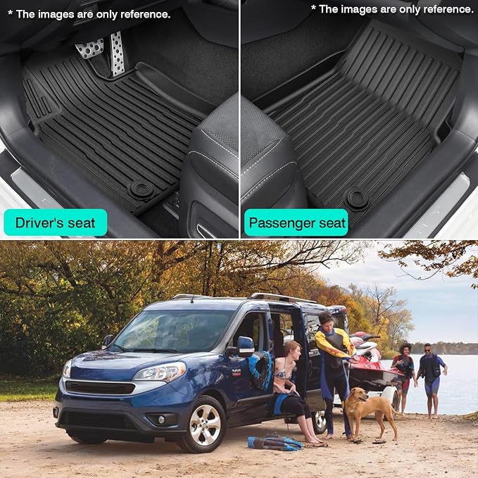 T TGBROS Floor Mats Custom Fit for 2015-2022 Ram ProMaster City Accessories All Weather Protection TPE Front Row Seat Floor Liners Set Non-Slip Black-2PCS