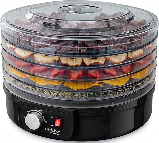 NutriChef Food Dehydrator Machine - Professional Electric Multi-Tier Food Preserver, Meat or Beef Jerky Maker, Fruit & Vegetable Dryer with 5 Stackable Trays
