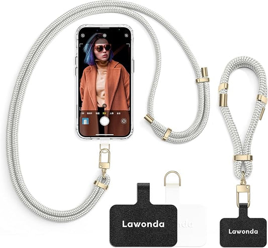 2 Pads Phone Lanyard Adjustable Crossbody Cell Phone Neck Strap Universal Mobile Phone Wrist Lanyard + 2pcs Patch Tether Tab for Travel Essentials Silver