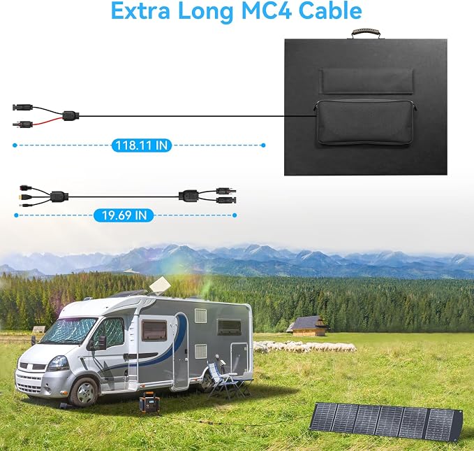 400W Portable Solar Panels CPC Material 3m 40V MC4 Cable & XT60 Anderson DC | Lightweight, Foldable, IP65 Waterproof, Solar Suitcase with Kickstands for Power Station, Generator, RV, Camping, Outdoor Use