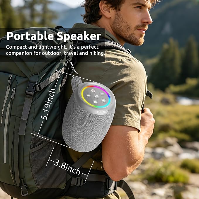Bluetooth Speaker, Portable Wireless Speaker with Powerful Loud Stereo Sound, BT5.3, IPX5 Waterproof, TWS Pairing, for Outdoor Home Party Camping, Beach Essentials Electronics, Ideal Gifts (Gray)