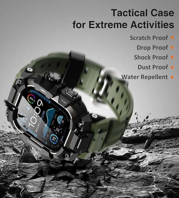 ULTIMAL Rugged Case with Band for Apple Watch 49mm,Compatible with Apple Watch Ultra 3/2/1, Military Grade Shockproof Bumper Cover for iWatch Tactical Band Men (Army Green, 49mm)