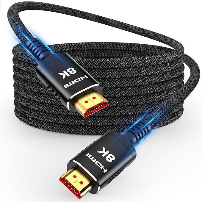 Snowkids 8K HDMI Fiber Optic Cable Long 2.1 75FT/23M, Unidirectional 48Gbps High Speed 8K60 4K Braided HDMI Cord eARC HDR10 2.2&2.3 Compatible for TV/Monitor/PS-5/X-box/Sound System & More