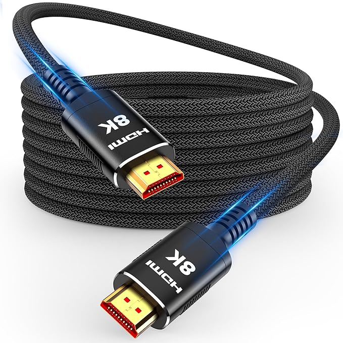 Snowkids 8K HDMI Fiber Optic Cable Long 2.1 100FT/30M, Unidirectional 48Gbps High Speed 8K60 4K Braided HDMI Cord eARC HDR10 2.2&2.3 Compatible for TV/Monitor/PS-5/X-box/Sound System & More