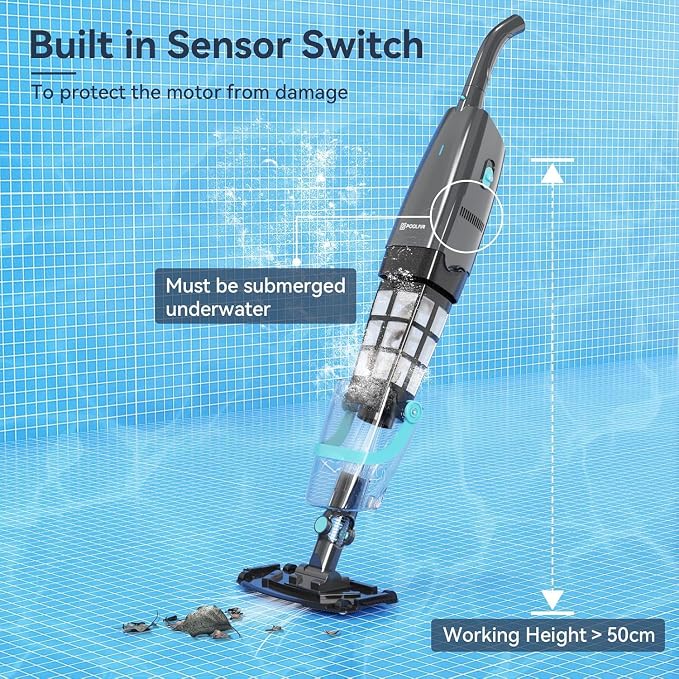 PoolMr Cordless Handheld Pool Vacuum, Rechargeable Pool Cleaner with 18.5 Gal/Min Suction, 60 Min Runtime, Dual-Phase Cleaning System, Ideal for Above Ground Pools, Spas, Hot Tubs, Obsidian