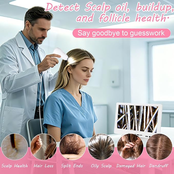 Beauty Star 7-Inch Scalp & Skin Analyzer with 50X/200X Dual Lenses, 4-Split View & 16GB Storage – HD Trichology Microscope Camera for Professional Salon, Head Spa, and Home Hair Follicle Health