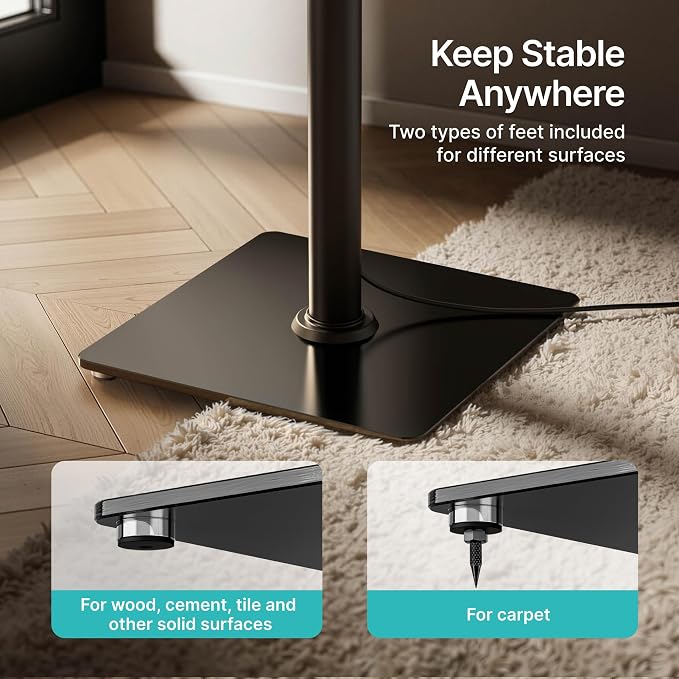 Speaker Stands Pair, 30" Fixed Height, 55lbs Weight Capacity, 11.8" Base, Cable Management, Freestanding Speaker Floor Stand for Surround Sound, Tempered Glass Base