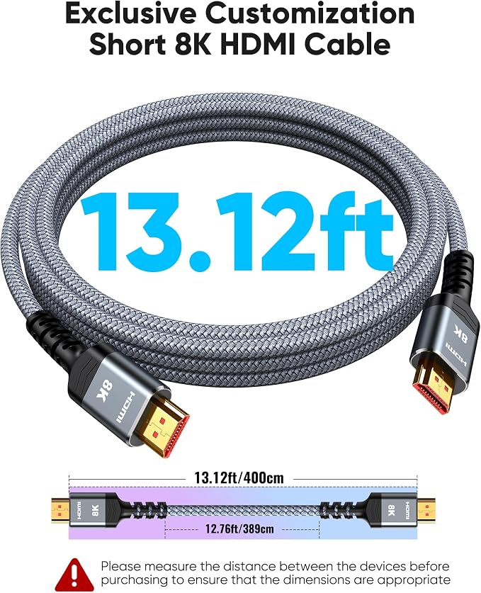 Highwings 8K@60 Long HDMI Cable 13FT/4M, 48Gbps 2.1 High Speed Gaming HDMI Cord 4K120 144Hz RTX 3090 eARC HDCP 2.2&2.3 Compatible for PS5, SoundBar, AVR, UHD TV